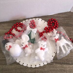 Vtg Beaded Garland with Flocked Animals